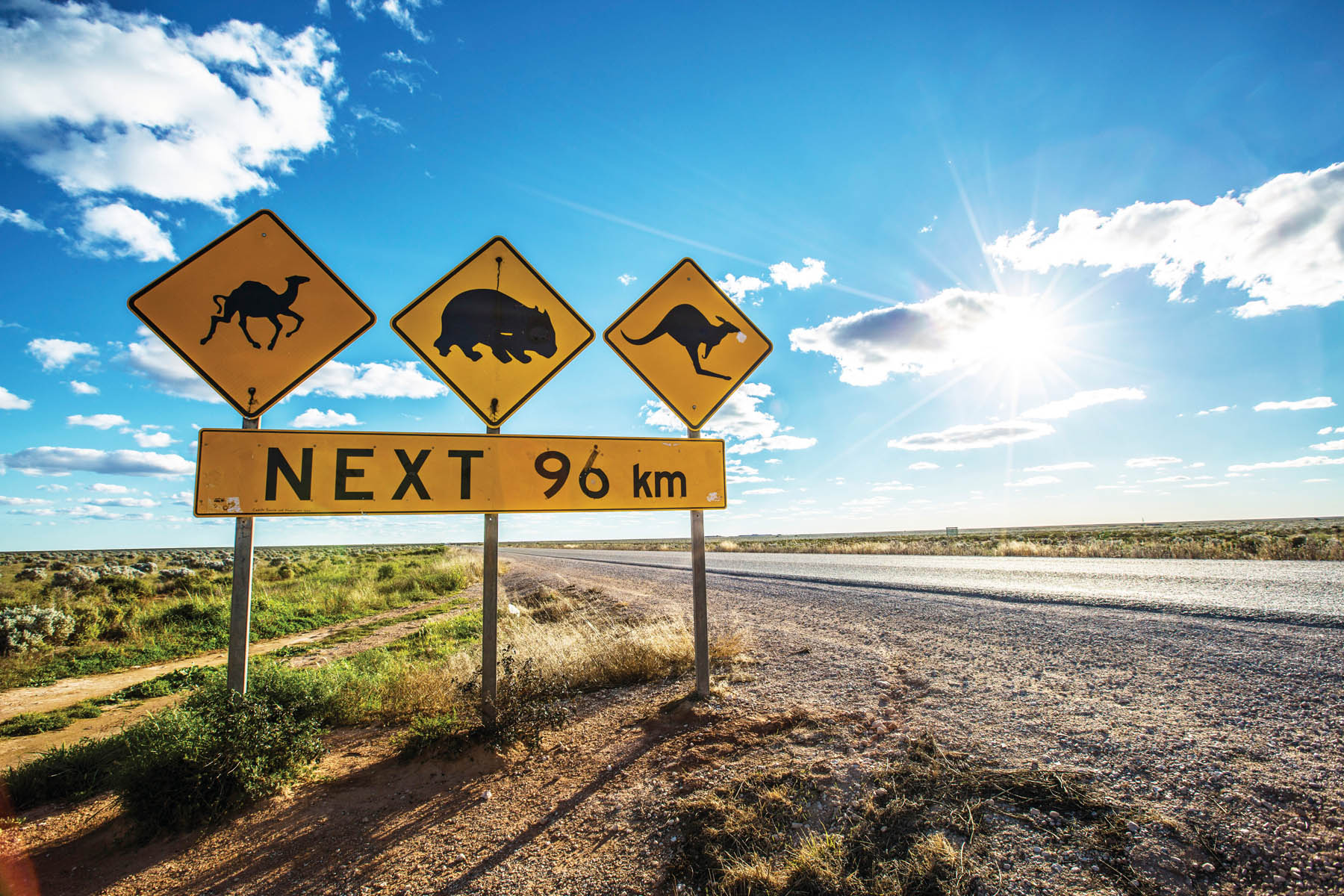 The wildlife crossing sign on the Nullarbor Plain, in outback Australia.
